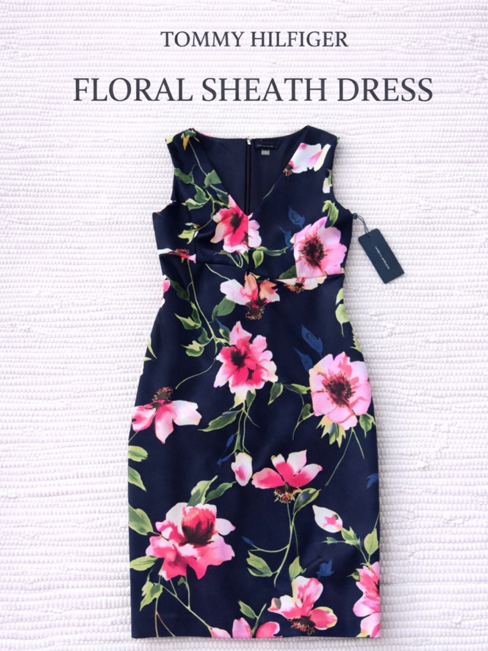 Tommy Hilfiger Floral Sheath Dress Navy Pink Sleeveless NWT Size 12